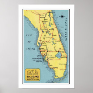 Affiche de carte de Boca Grande en Floride