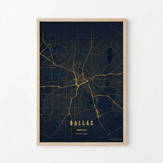Affiche de carte de Dallas or Texas décoration mur