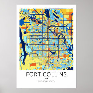 Affiche de carte de Fort Collins CO   Art moderne 