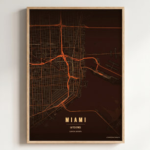 Affiche de carte de la ville de Floride à Miami, i