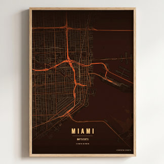Affiche de carte de la ville de Floride à Miami, i