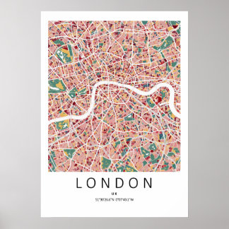 Affiche de carte de Londres Angleterre | Art mural