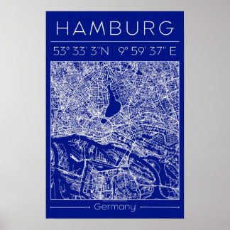 Affiche de carte de ville de Hambourg de style pla