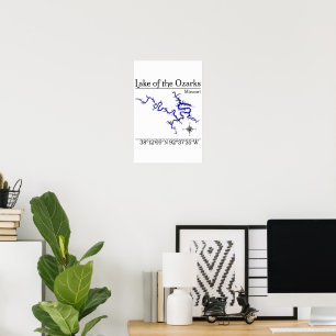 Affiche de carte détaillée du lac des Ozarks Misso
