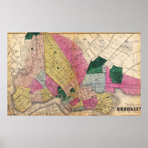 Affiche de carte détaillée vintage de Brooklyn