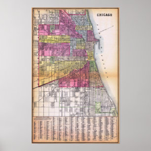 Affiche de carte détaillée vintage de Chicago 1882