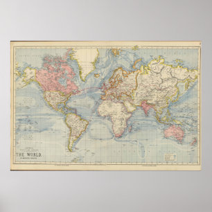 Affiche de carte du monde aux couleurs pastel vint
