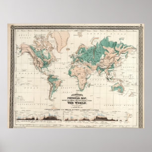 Affiche de carte du monde détaillée vintage