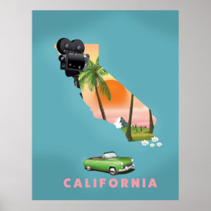 Affiche de carte illustrée de Californie
