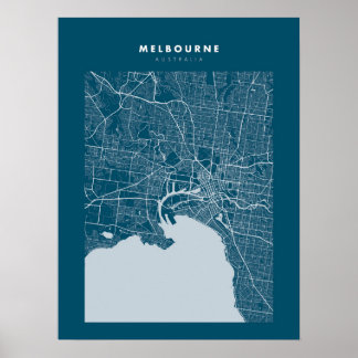 Affiche de carte Melbourne Dark Blue City