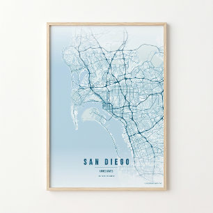 Affiche de carte océanique de San Diego, cadeau de