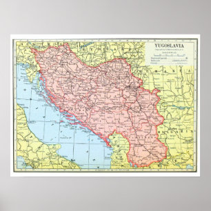 Affiche de carte politique antique de Yougoslavie