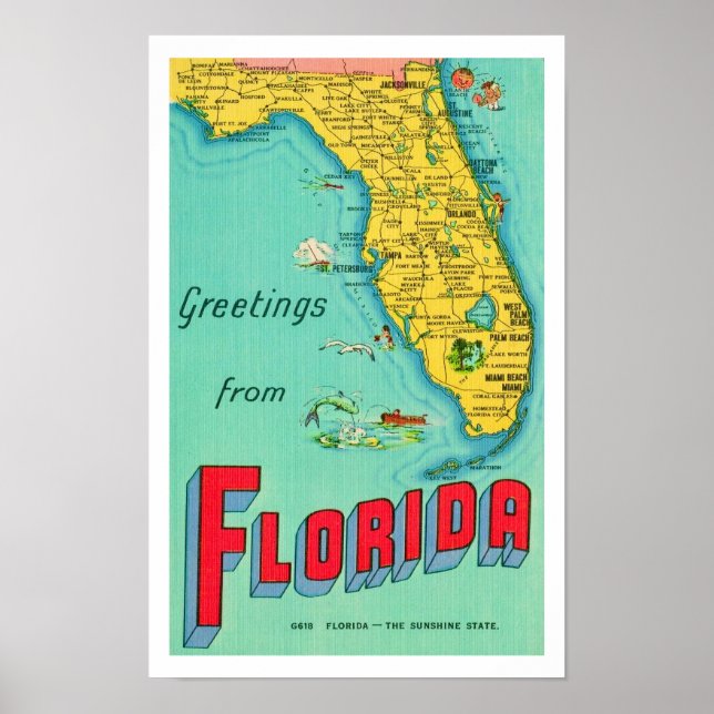 Affiche de carte Sunshine State Florida 11x17 (Devant)