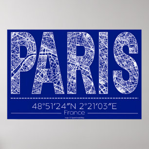 Affiche de carte typographique de Paris - Horizont