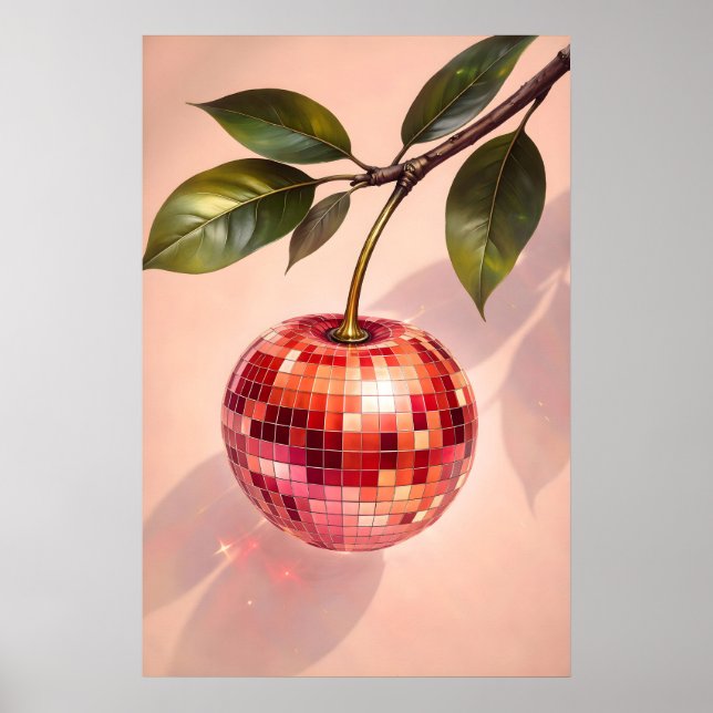 Affiche de cerise disco, art de fruit de boule de  (Devant)