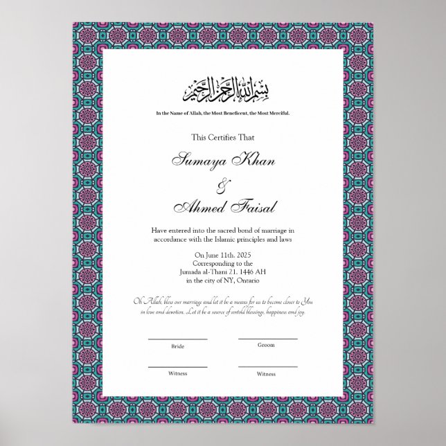 affiche de certificat de mariage islamique (Devant)