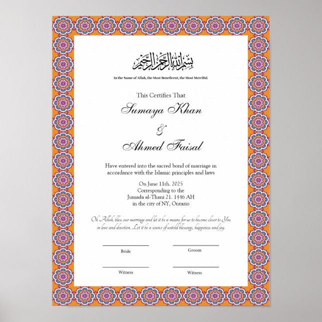 affiche de certificat de mariage islamique de styl (Devant)