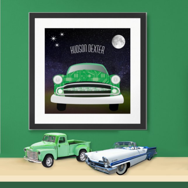 Affiche de chambre de garçon rétro de voiture vert (Créateur téléchargé)