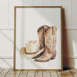 Affiche de chapeau et de bottes de cow-boy pour en