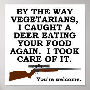 Affiche de chasse drôle favorisant le végétarisme