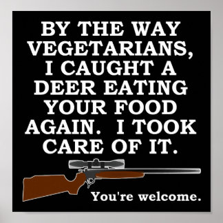 Affiche de chasse drôle favorisant les végétariens