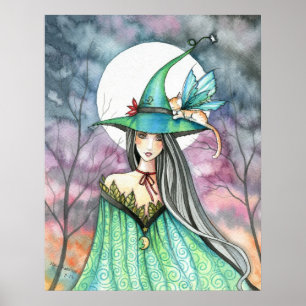 Affiche de chat ailé de la sorcière d'Halloween