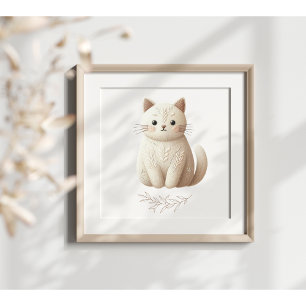 Affiche de chat brodée style bohème couleur beige 