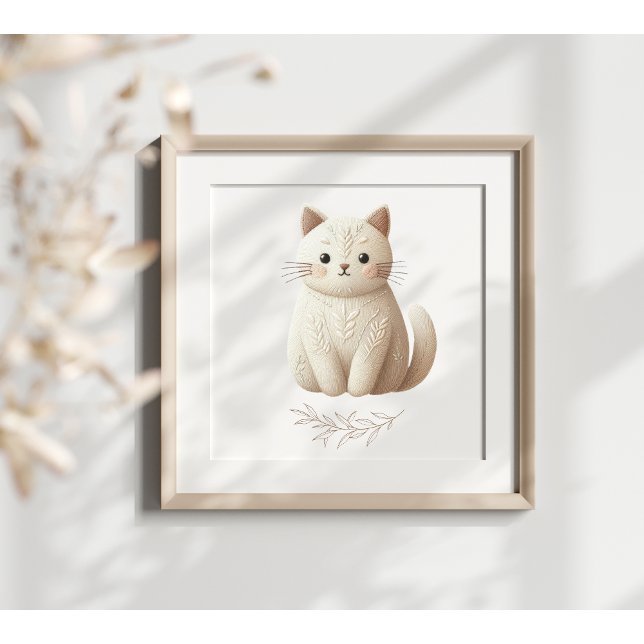 Affiche de chat brodée style bohème couleur beige  (Créateur téléchargé)