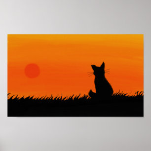 Affiche de chat de coucher du soleil
