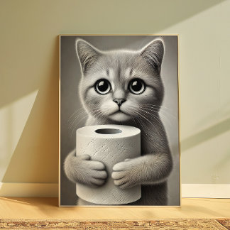 Affiche de chat drôle tenant du papier toilette mi