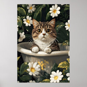 Affiche de chat écossais plié dans une baignoire,