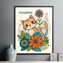 Affiche de chat mignon avec des fleurs