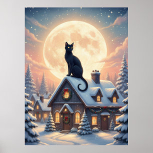 Affiche de chat noir magnifique assis dans les nua