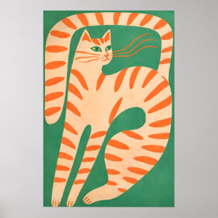 Affiche de chat orange abstraite, mur félin minima