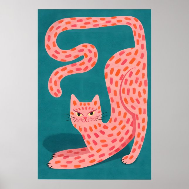 Affiche de chat rose abstrait, décoration murale d (Devant)