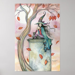 Affiche de chat sorcière d'automne
