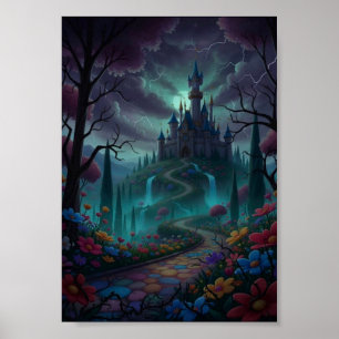 Affiche de château hanté de dark fantasy gothique