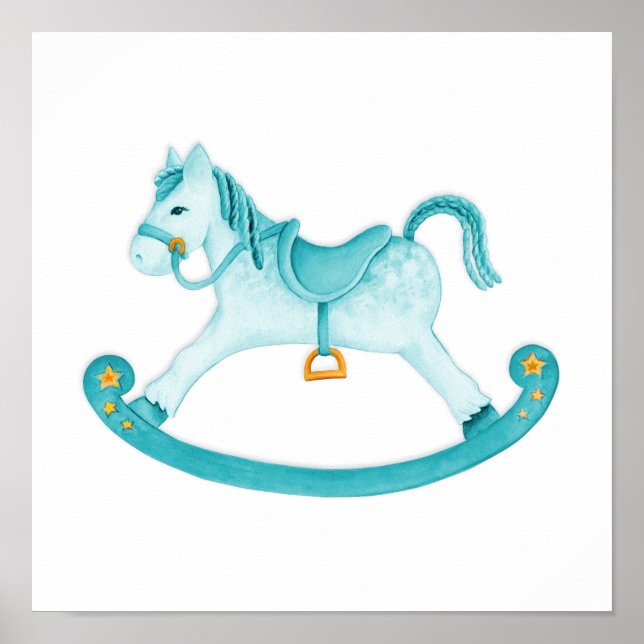 Affiche de cheval à bascule aquarelle pour nurseri (Devant)