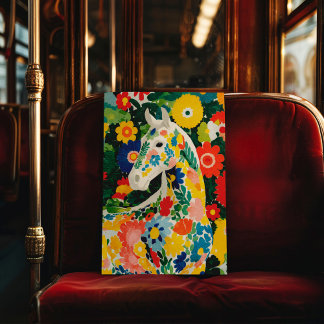 Affiche de cheval blanc floral impression d'art mu