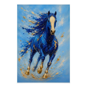 Affiche de cheval en or bleu royal