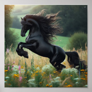 Affiche de cheval noir mural