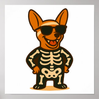 Affiche de chien squelette cool pour Halloween, il