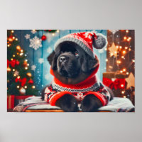 Affiche de chiot Newfie de vacances