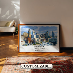 Affiche de Cincinnati Ohio, Aquarelle, Sur mesure