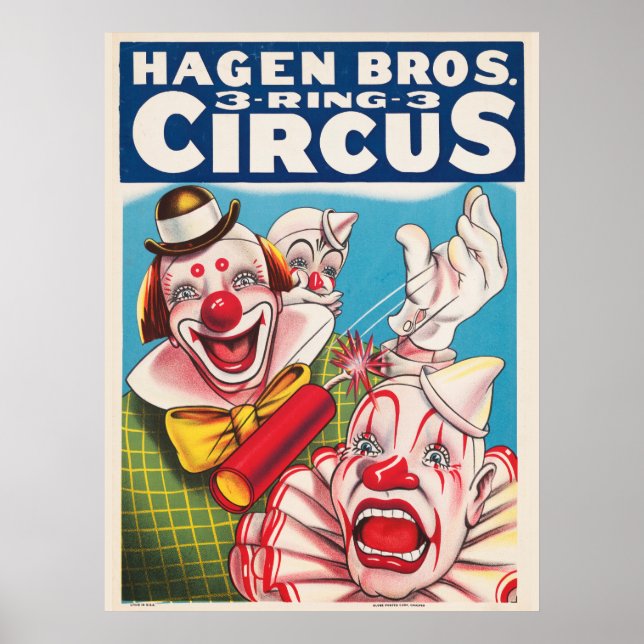 Affiche De Cirque Montrant Les Visages Clown Et Cr (Devant)