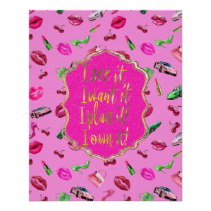 Affiche de citation Glam Motif Rose et Vert