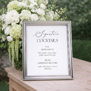 Affiche de cocktails signature de mariage noir et