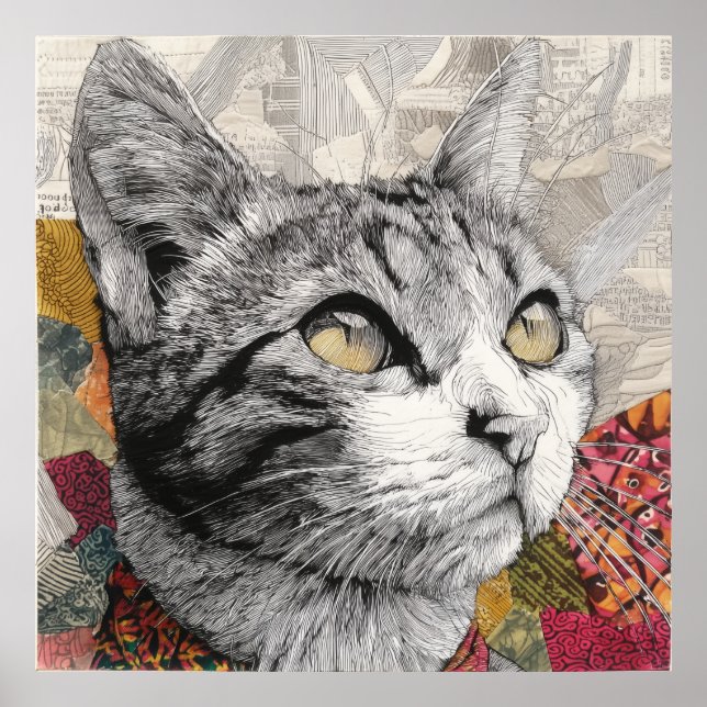 Affiche de collage de chat Meow Art mural (Devant)