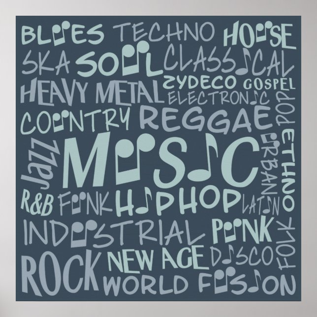 Affiche de collage Word des genres musicaux (Devant)
