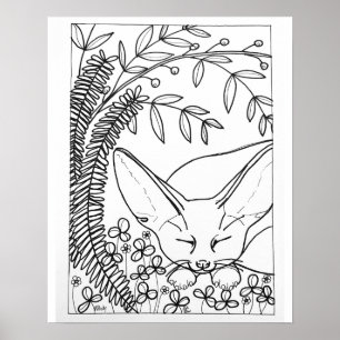 Affiche de coloriage de renard fennec endormi 16"x